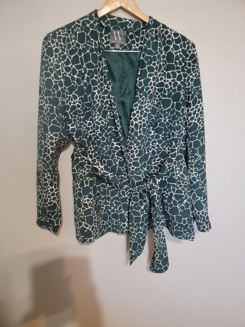 Green Printed Tie-Waist Blazer